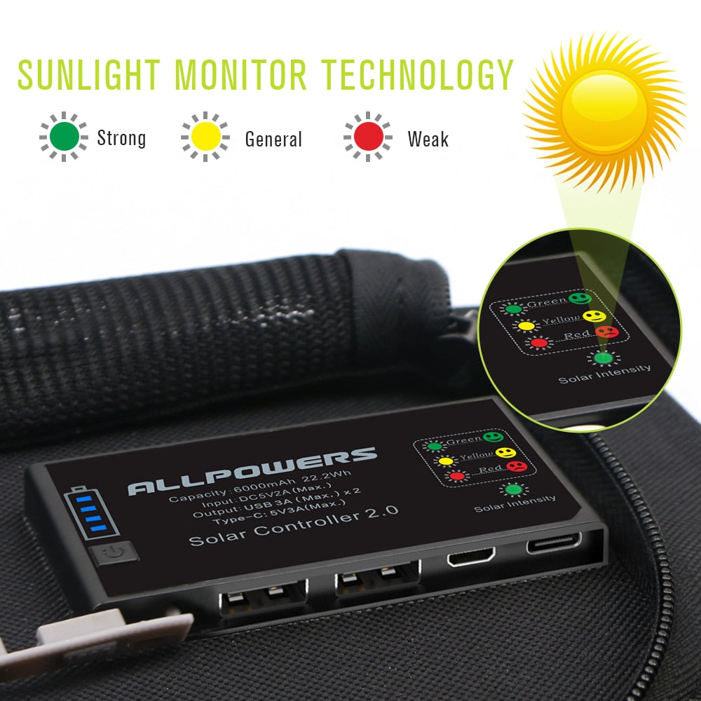 ALLPOWERS Portable Solar Panel 5V 21W Built-in 10000mAh Battery