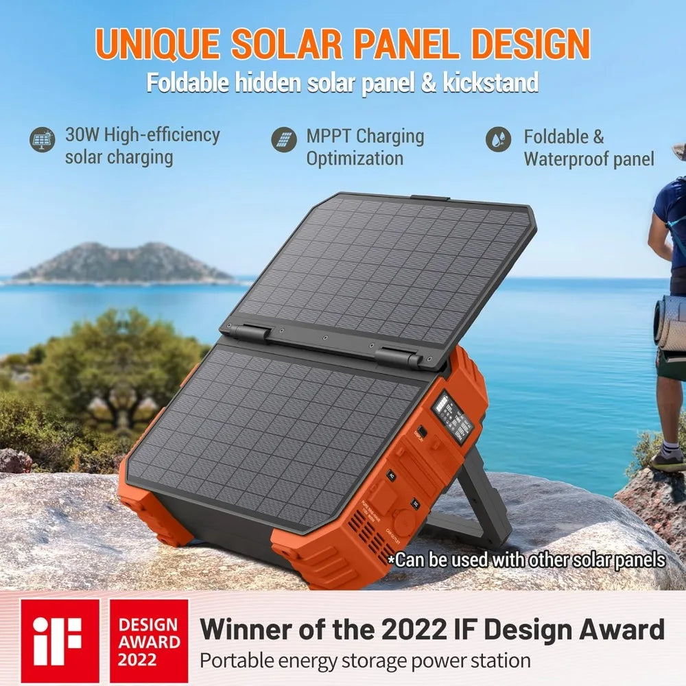 Portable Power Station with Built-in Solar Panel