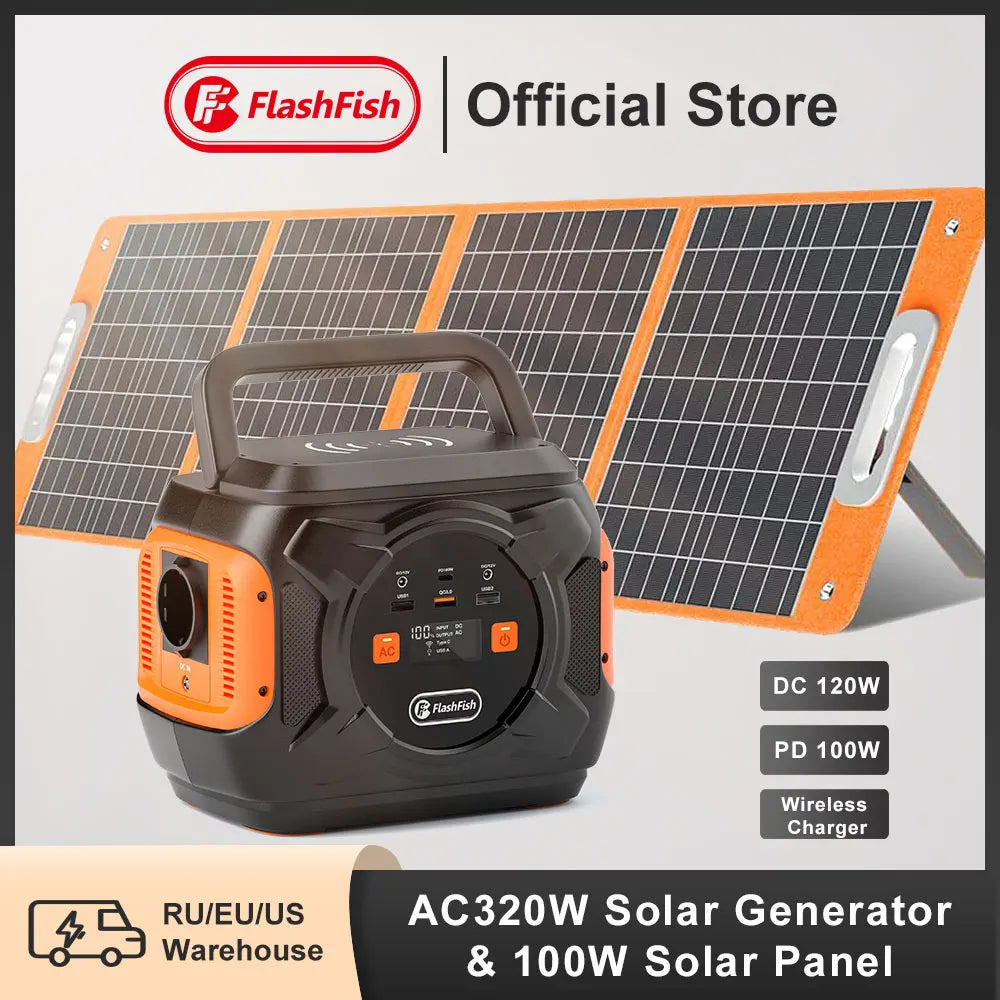 Flashfish 230V 320W Portable Power Station with Solar Panel