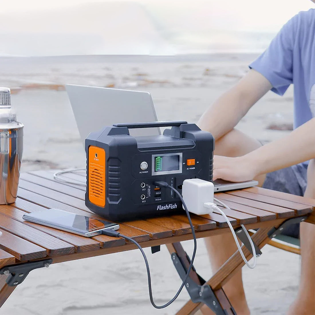 solar powered power station while at the beach